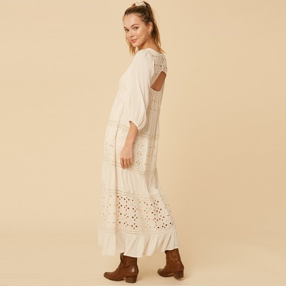 Listicle Pink Maxi Dress NWT • Rayon • Long Sleeve Boho Textured Embroidered - Picture 10 of 11